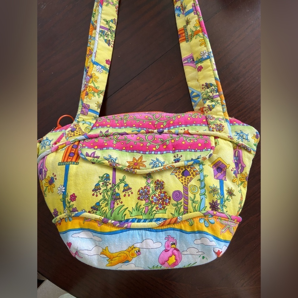 Colorful Bird & Flower Handmade Purse Whimsical Quilted Cotton - Picture 3 of 11
